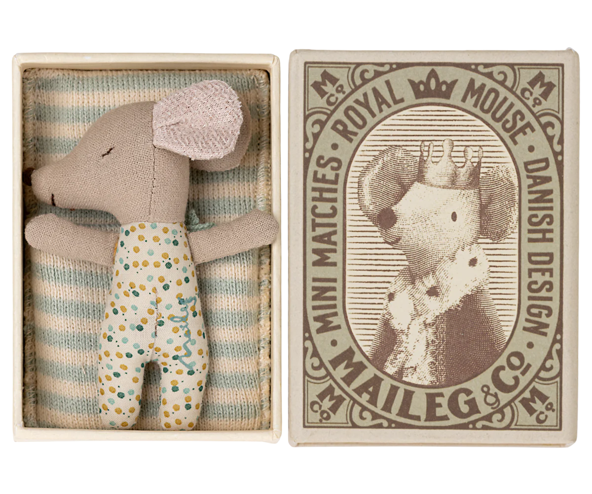 Sleepy wakey baby mouse in matchbox - Blue