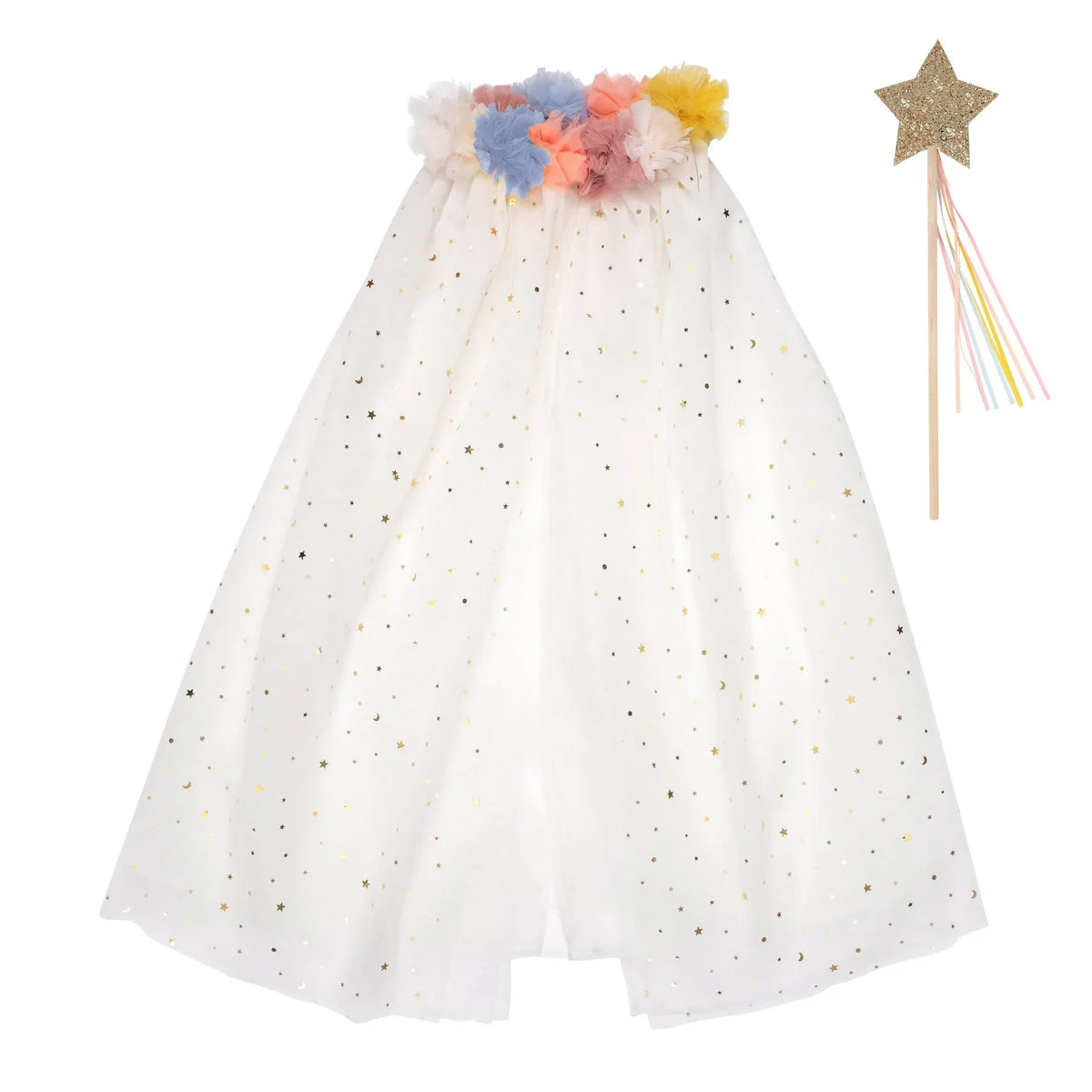 Pom Pom Collar Tulle Cape & Wand Set
