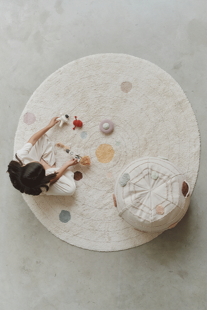 Lorena Canals Solar System Washable Play Rug with space play accessories