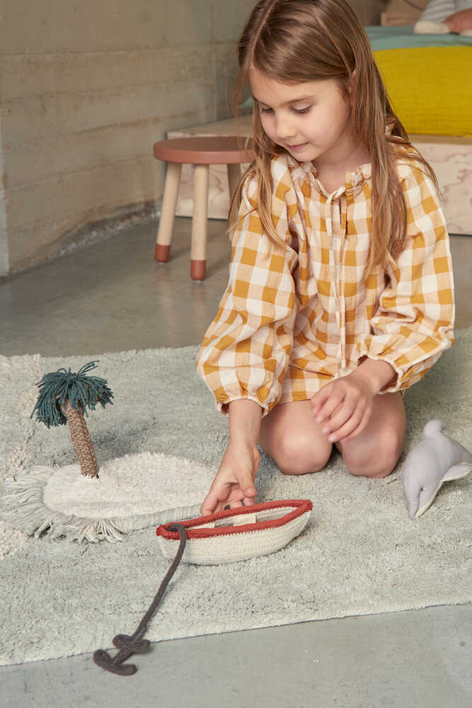 Lorena Canals Waves Washable Play Rug with boat dolphin and island accessories