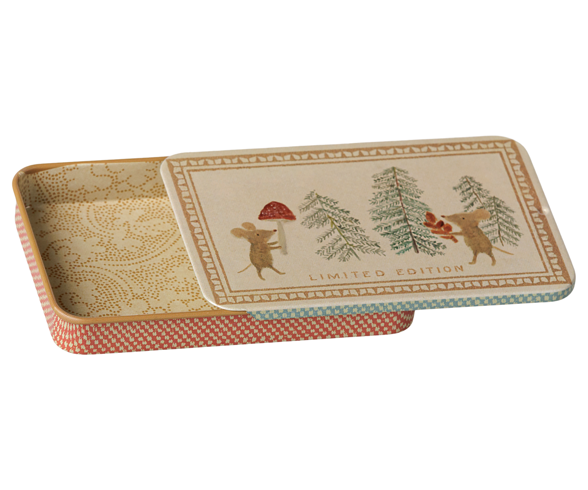 Maileg Metal box w. sliding lid - Christmas mice, view 2