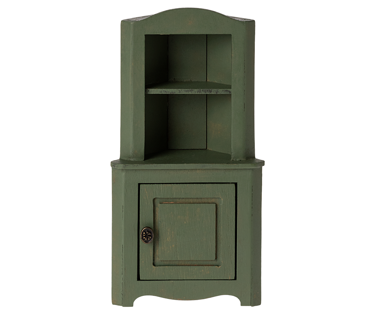 Maileg dark green mouse corner cabinet front view