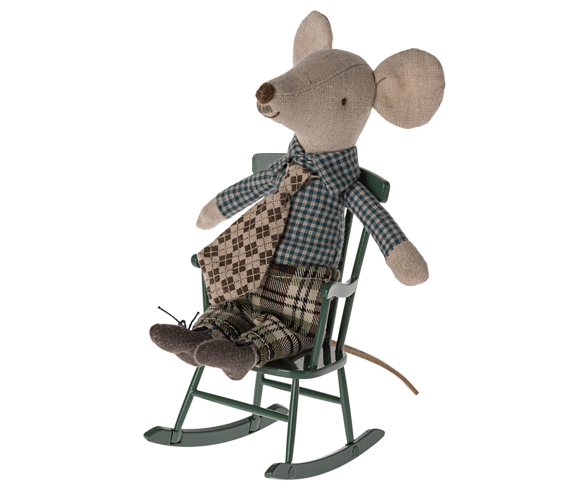 Maileg dark green mouse rocking chair styled view 1