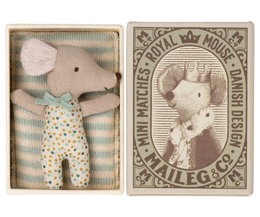 Sleepy wakey baby mouse in matchbox - Blue
