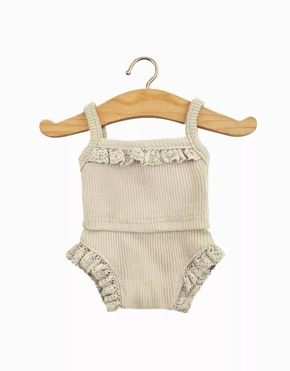 Minikane Doll Clothing | Les P'tits Basiques, 2-Piece Set in Ribbed Cotton - Linen