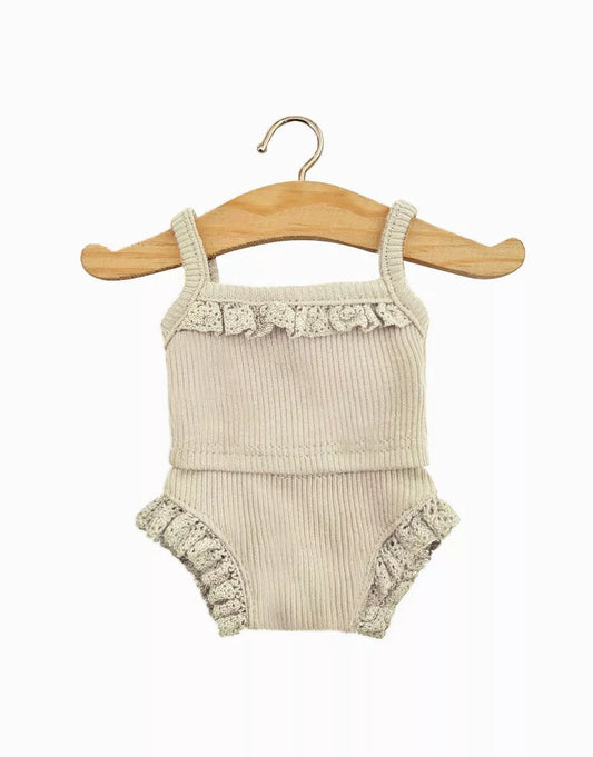 Minikane Doll Clothing | Les P'tits Basiques, 2-Piece Set in Ribbed Cotton - Linen