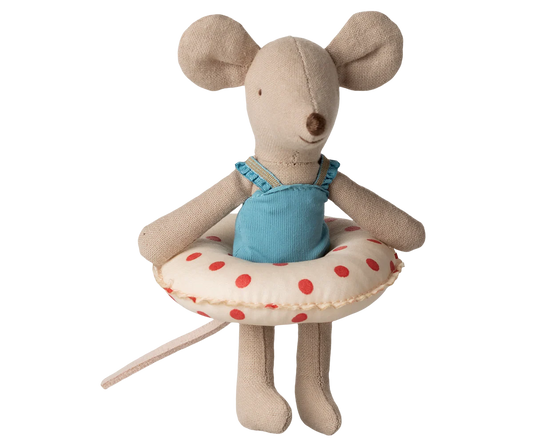 Little sister, Beach mouse with float - Red dots