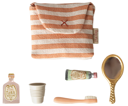 Tooth brush set in bag, Mouse - Coral stripe