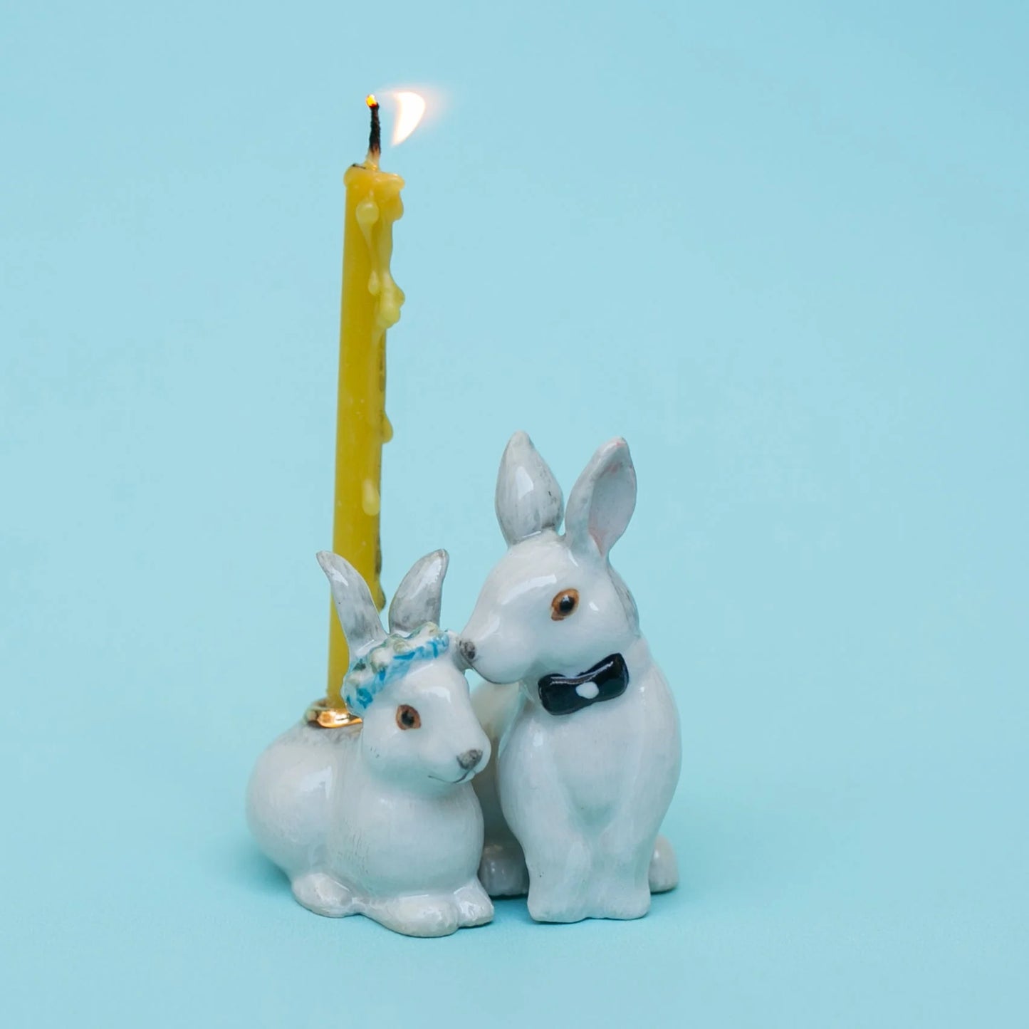 Love Bunnies Wedding Cake Topper | Porcelain Animals | Candle Holder