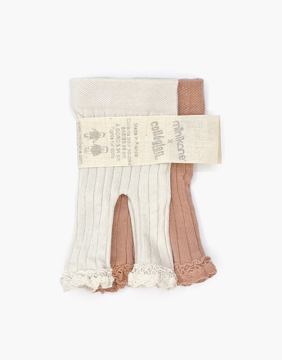 Pack of 2 Chloé soft lamb/rosewood ruffled tights