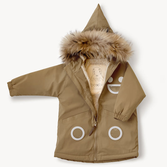 Kids Windproof Warm Hooded Jacket – Olive Khaki