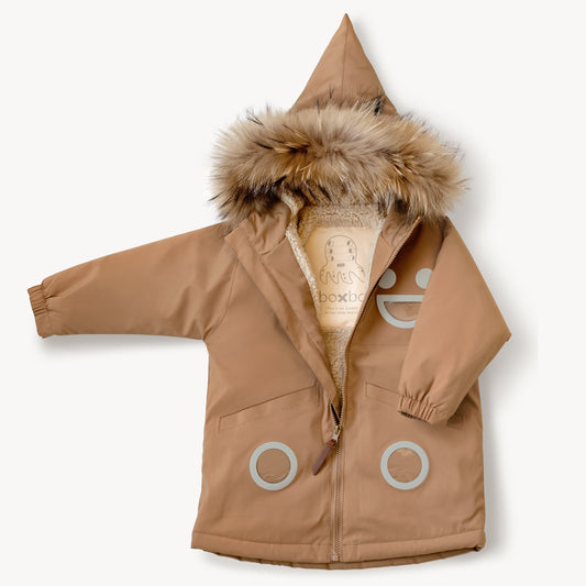 Kids Windproof Warm Hooded Jacket – Camel