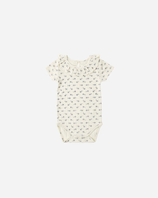 Ruffle Collar Bodysuit Blue Ditsy