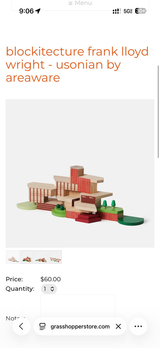 Areaware Blockitecture Frank Lloyd Wright Usonian architectural building blocks