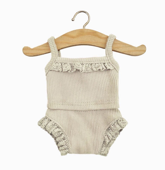 Girls' underwear in petal beige ribbed knit with lace