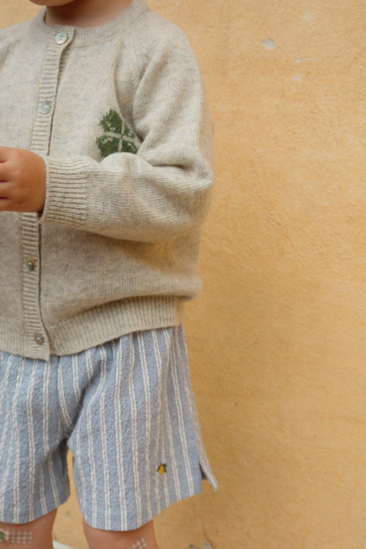 Konges Sløjd Elliot Shorts – Trio Bleu Stripe, styled on model
