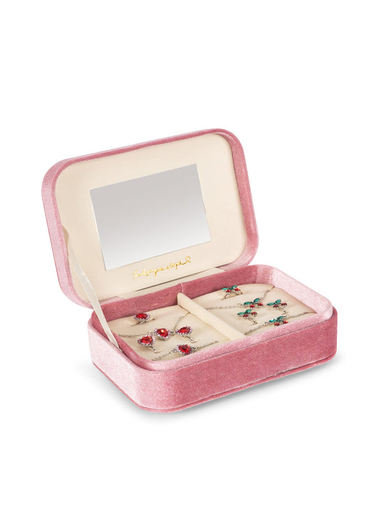 Konges Sløjd Jewellery Set Pink — velvet jewelry box and children's jewelry
