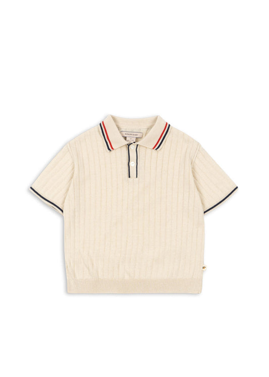 Konges Sløjd Mio Knit Polo in Almond Milk, front view