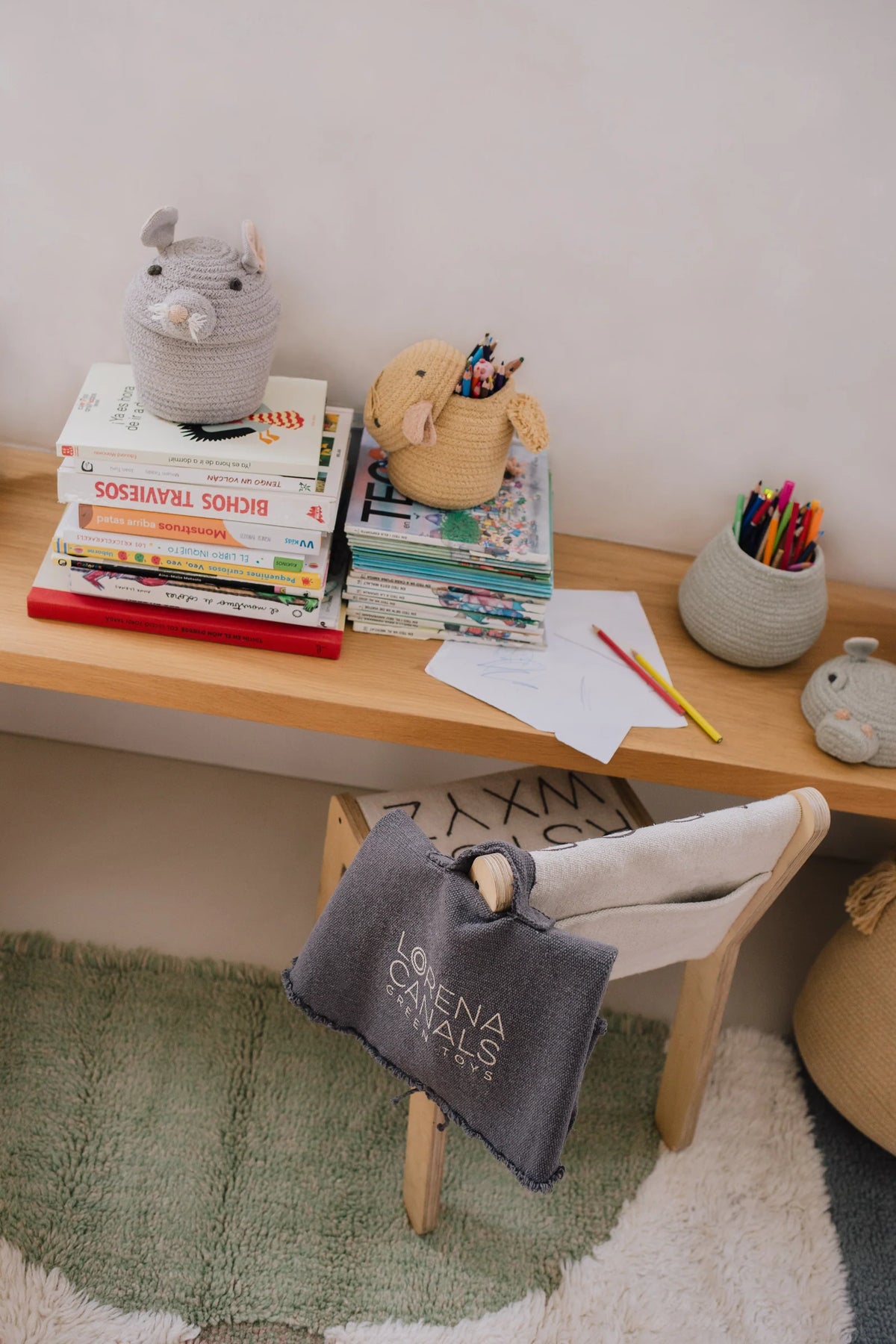 Lorena Canals animal storage baskets styled in a children's room