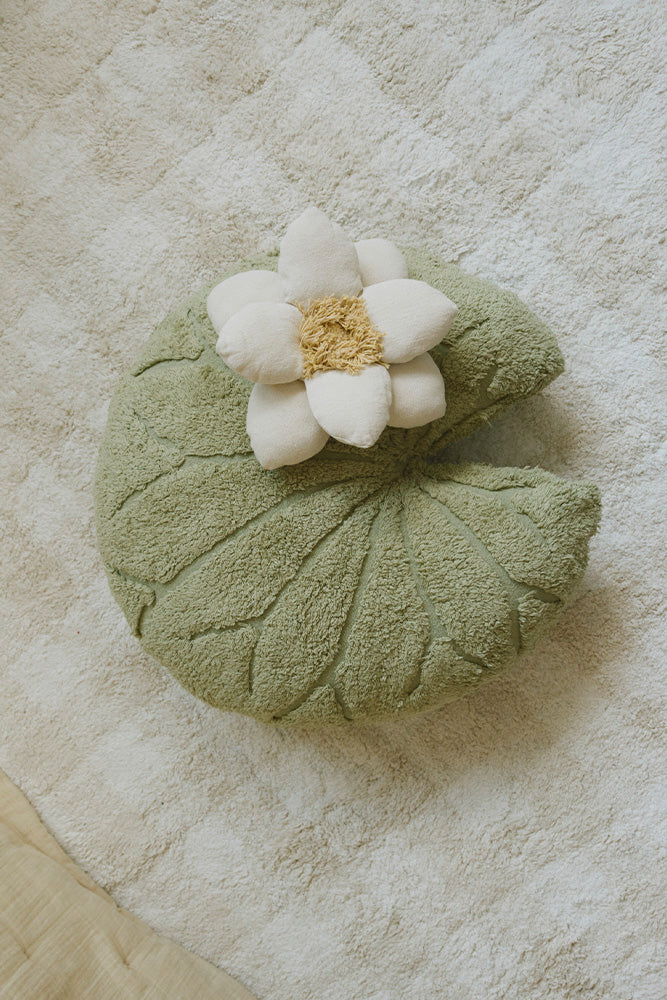 Lorena Canals Water Lily floor cushion top view and petal detail