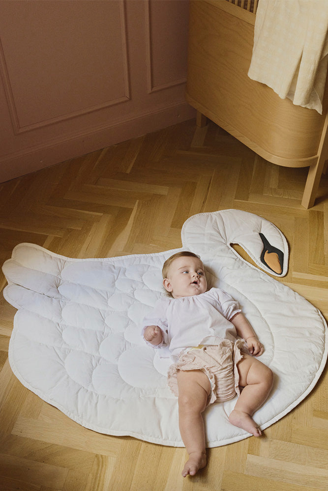 Lorena Canals Swan organic cotton baby playmat styled in nursery