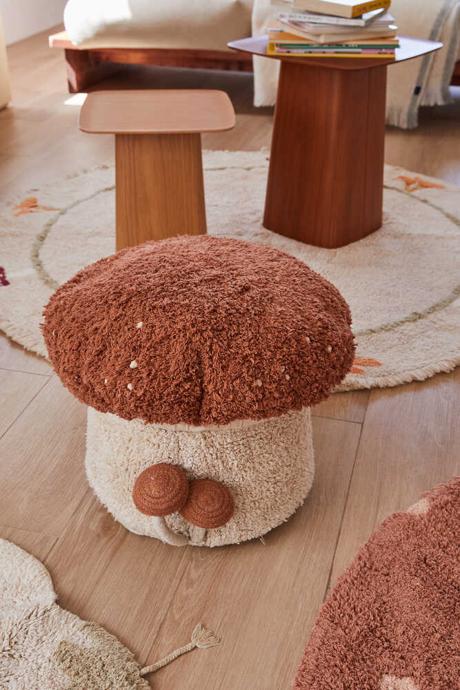 Lorena Canals Boletus mushroom pouf styled in a children’s room