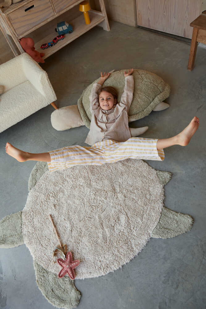Lorena Canals Sea Turtle washable cotton rug shown in a kids space