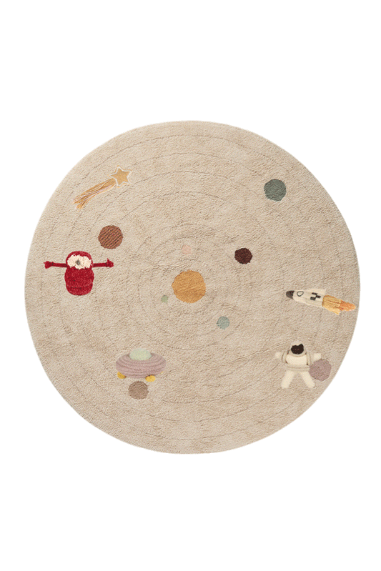 Lorena Canals Solar System Washable Play Rug with planets and space accessories