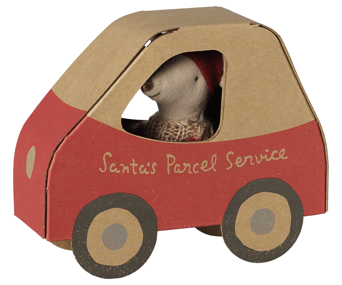 Maileg Christmas mouse, Little sister in car box, view 3