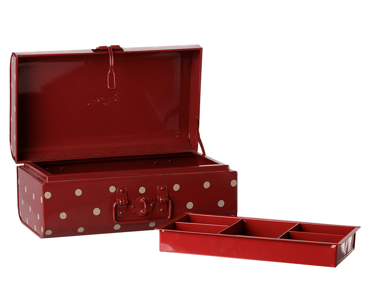 Maileg Storage suitcase, Small - Dark red w. tray, view 3
