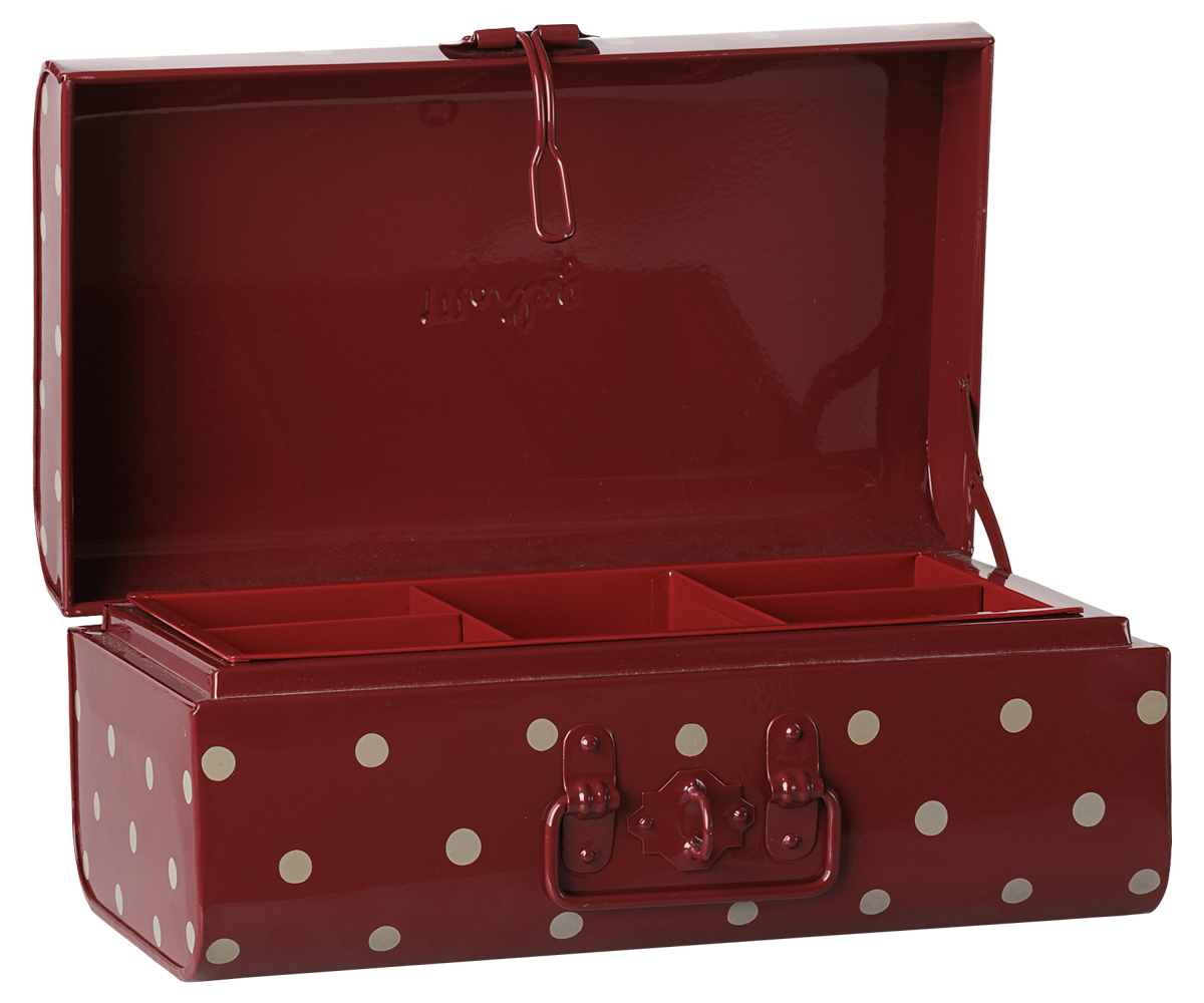 Maileg Storage suitcase, Small - Dark red w. tray, view 4