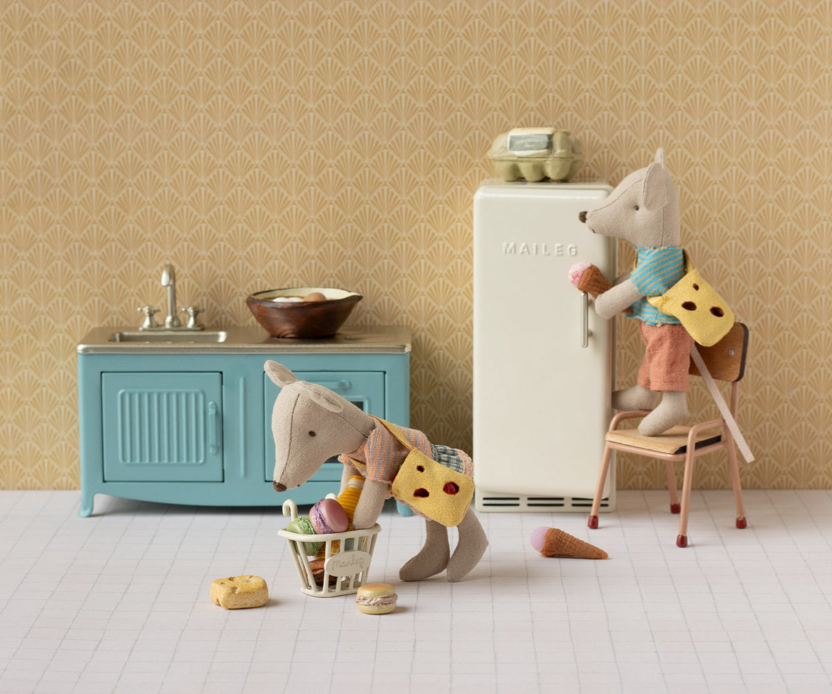 Maileg Little Brother and Little Sister Mice with cheese bags