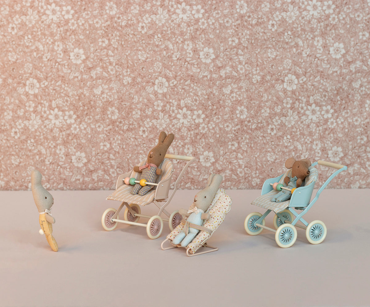 Maileg Stroller, Baby Mice - Mint