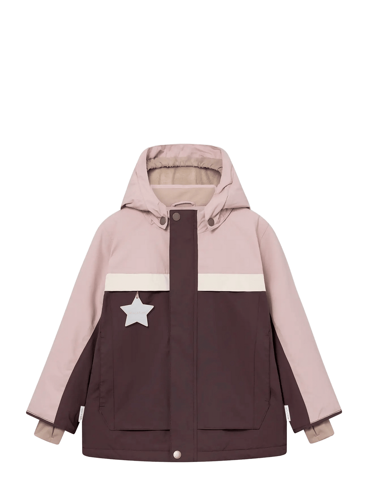 MINI A TURE MATWALDO fleece-lined winter jacket in Aubergine and Adobe Rose, front view