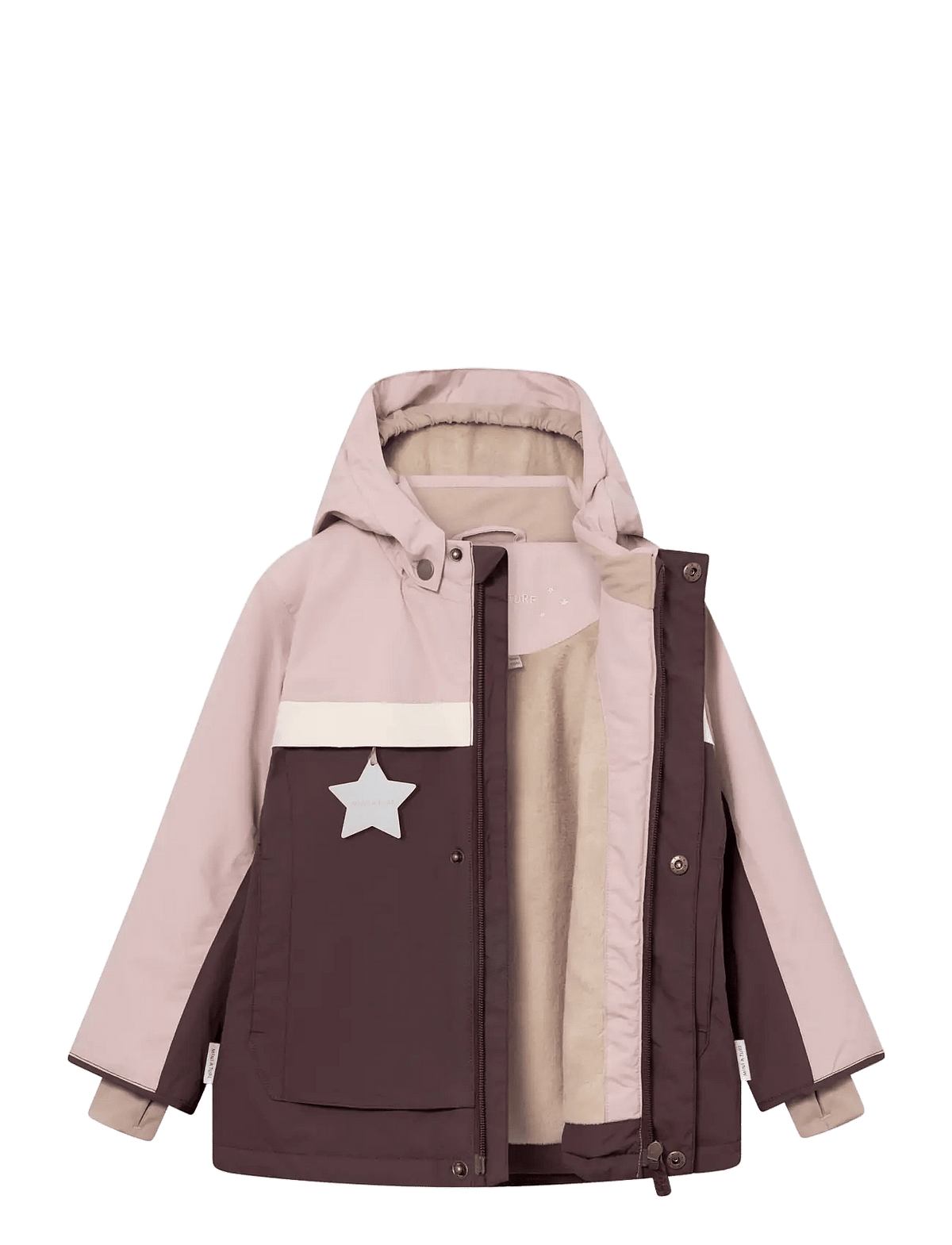 MINI A TURE MATWALDO winter jacket open to show soft fleece lining