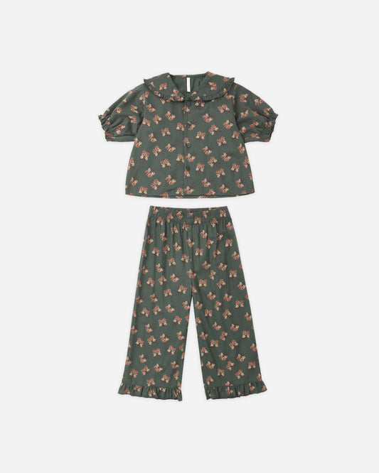 Rylee + Cru Ruffle Pajamas – Evergreen Bouquet, official photo 1