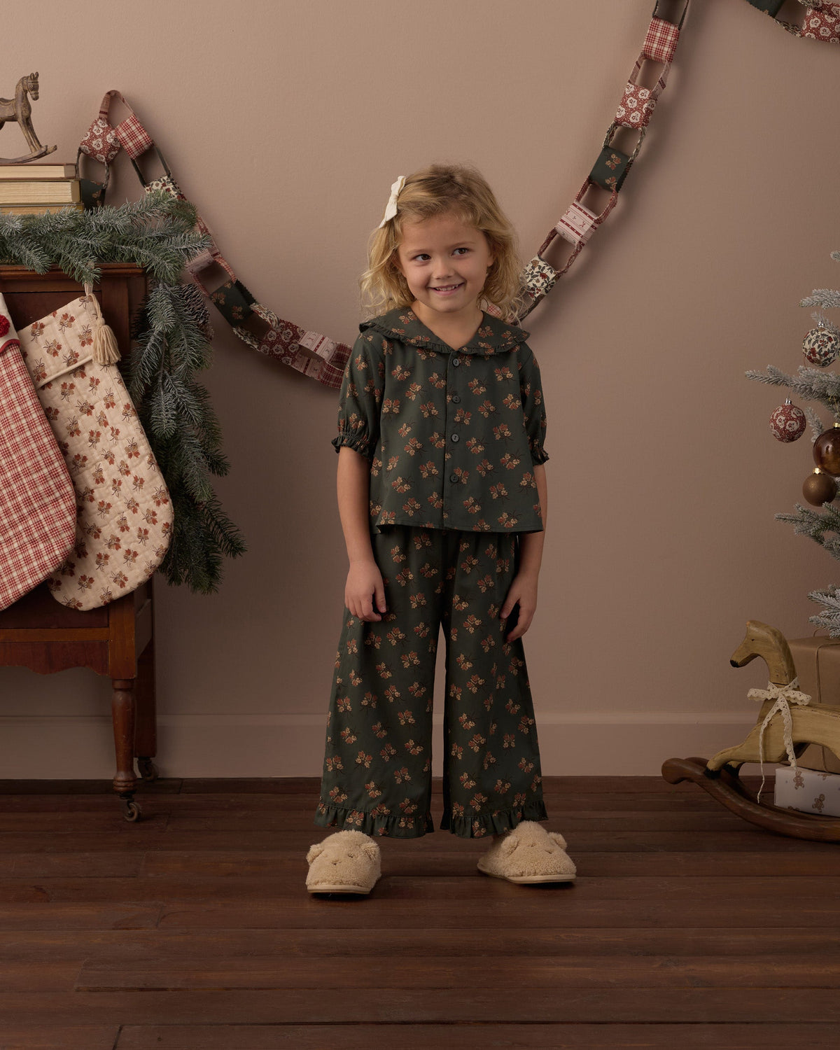 Rylee + Cru Ruffle Pajamas – Evergreen Bouquet, official photo 3