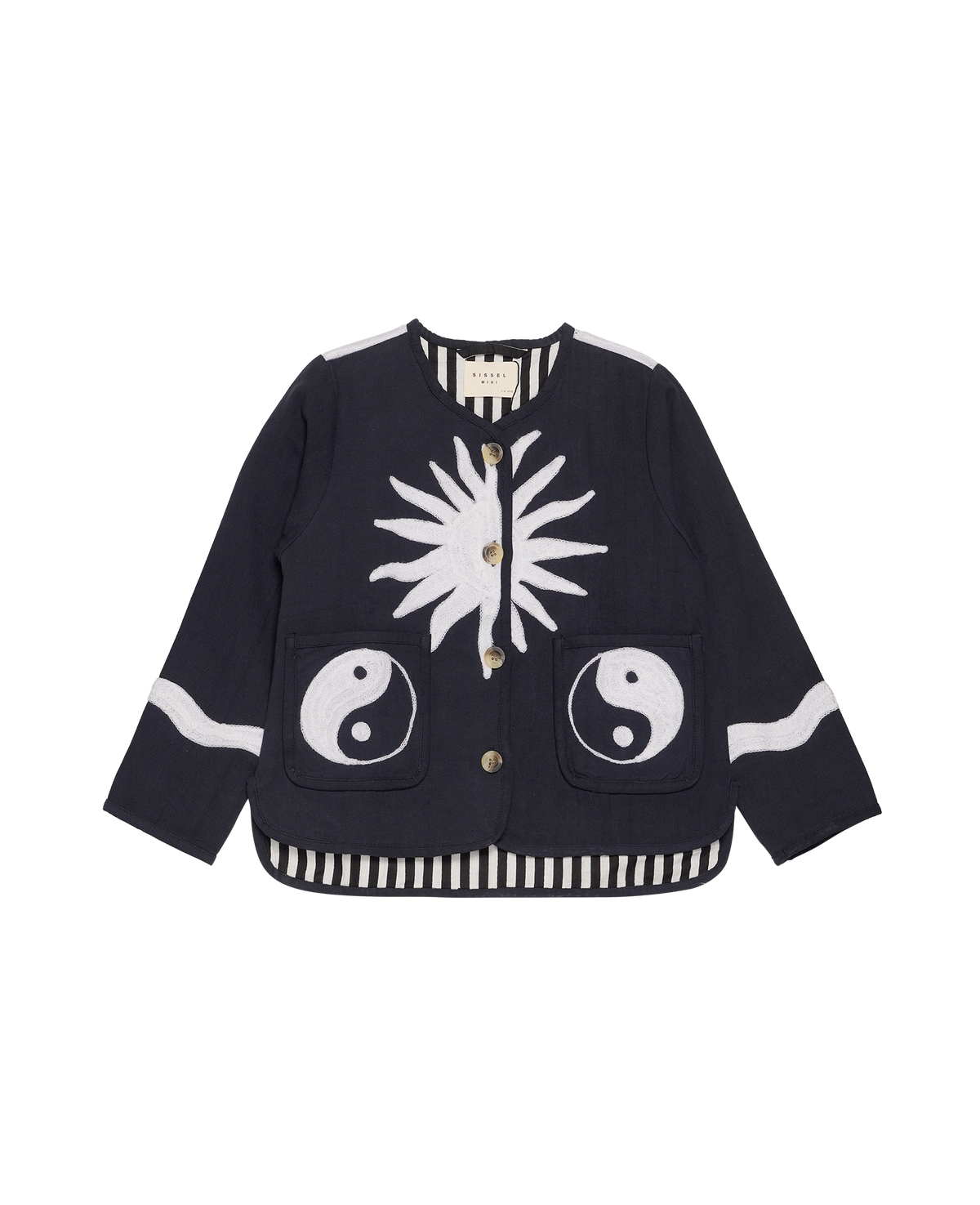 Maggie Mini jacket Yin Yang front with embroidered sun and pockets