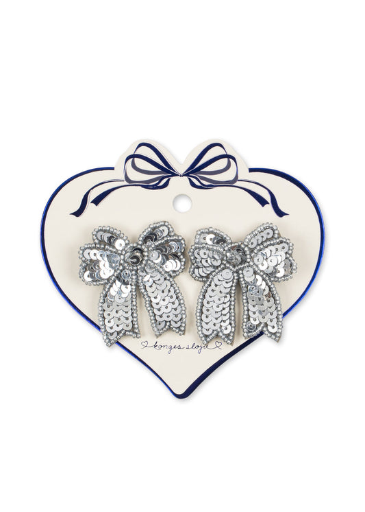 2 PACK SEQUIN BOW HAIR CLIP - silver – view 1